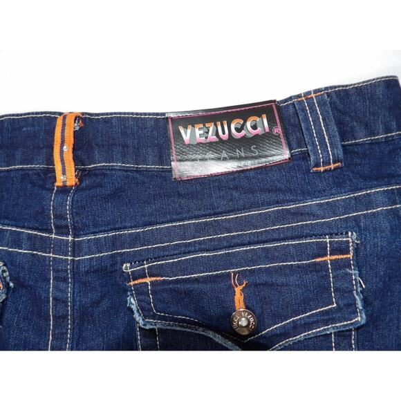 Vezucci Jeans Skirt Dark Wash Knee Length Modest Womens Sz 14 Orange Accent Y2K - Picture 10 of 11